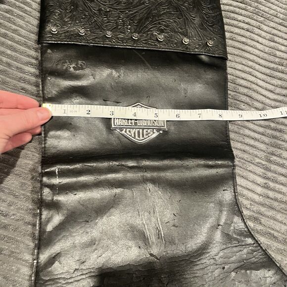 Harley Davidson Christmas Stocking Black Leather Silver Logo Tooled Cuff READ - Picture 8 of 13